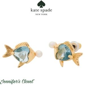 KATE SPADE Earrings / Pearl & Stone Heart Fish Stud Earrings NWT
